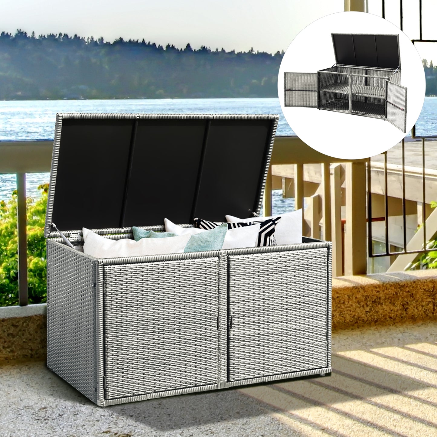 88 Gallon Rattan Storage Container Box, Gray Sheds & Outdoor Storage at Gallery Canada