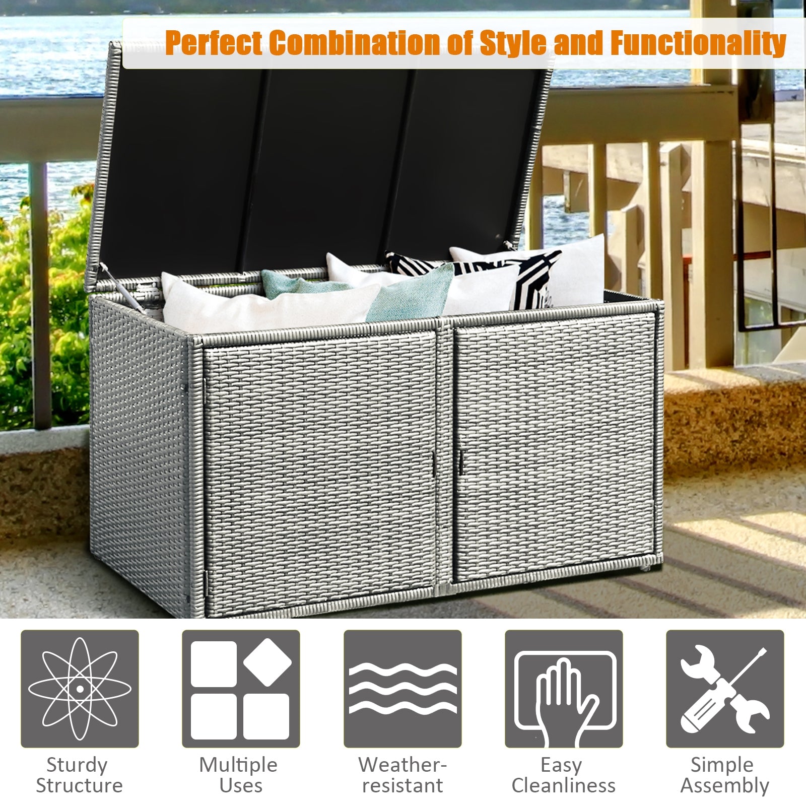88 Gallon Rattan Storage Container Box, Gray Sheds & Outdoor Storage at Gallery Canada