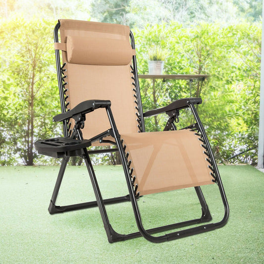 Oversize Lounge Chair with Cup Holder of Heavy Duty for outdoor, Beige - Gallery Canada