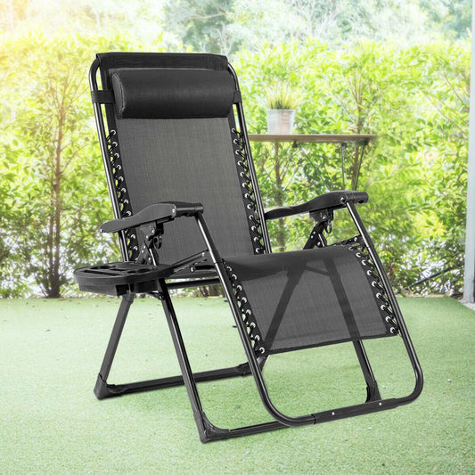 Oversize Lounge Chair with Cup Holder of Heavy Duty for outdoor, Black - Gallery Canada