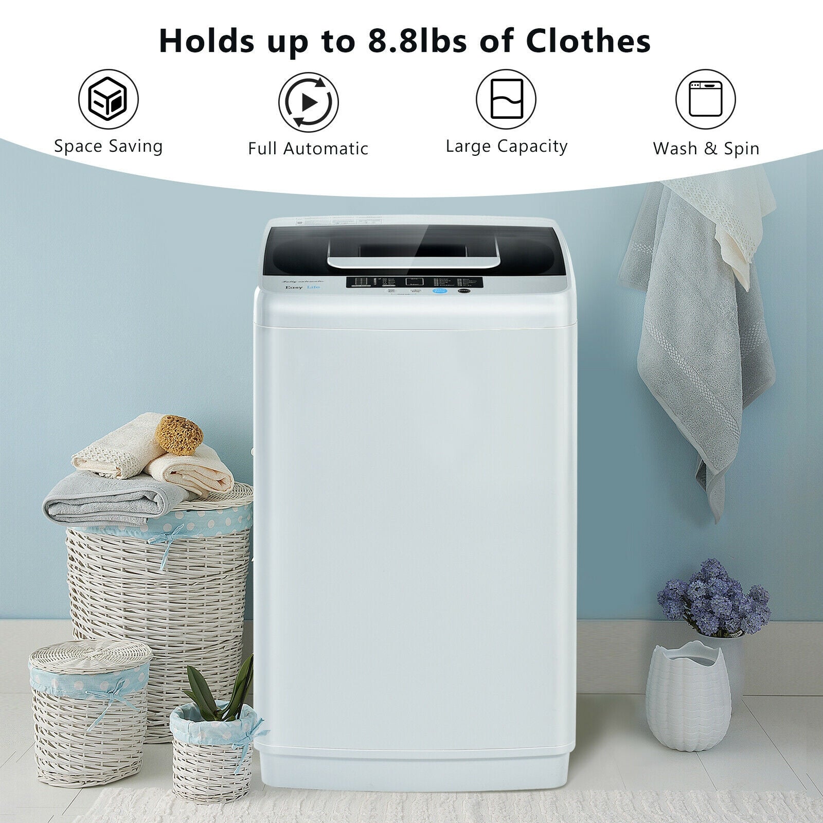 8.8 lbs Portable Full-Automatic Laundry Washing Machine with Drain Pump Washing Machines at Gallery Canada