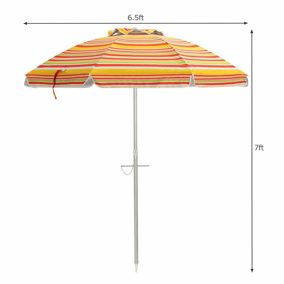 6.5 Feet Beach Umbrella with Sun Shade and Carry Bag without Weight Base, Orange - Gallery Canada