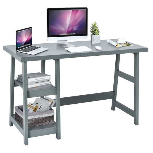 Trestle Computer Desk Home Office Workstation with Removable Shelves, Gray - Gallery Canada