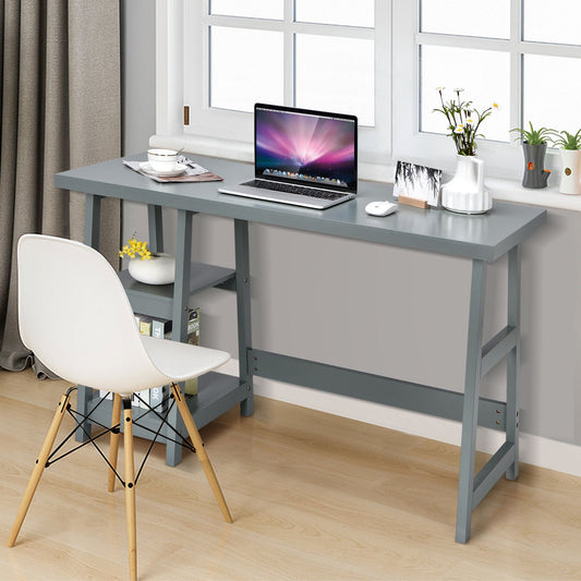 Trestle Computer Desk Home Office Workstation with Removable Shelves, Gray - Gallery Canada