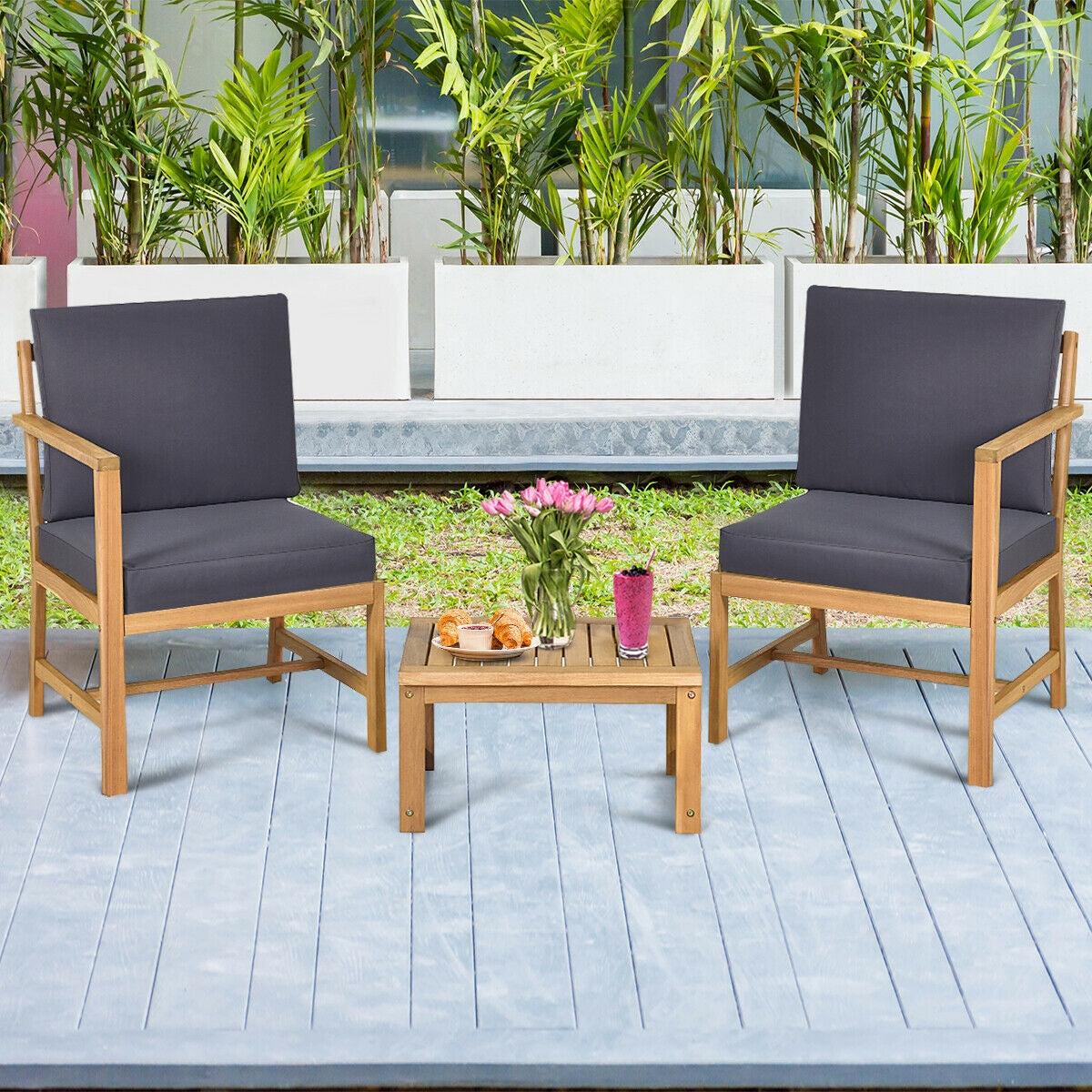 3-in-1 Acacia Wood Loveseat with Separable Coffee Table, Natural Patio Conversation Sets at Gallery Canada