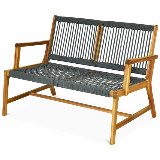 2-Person Acacia Wood Yard Bench for Balcony and Patio, Gray