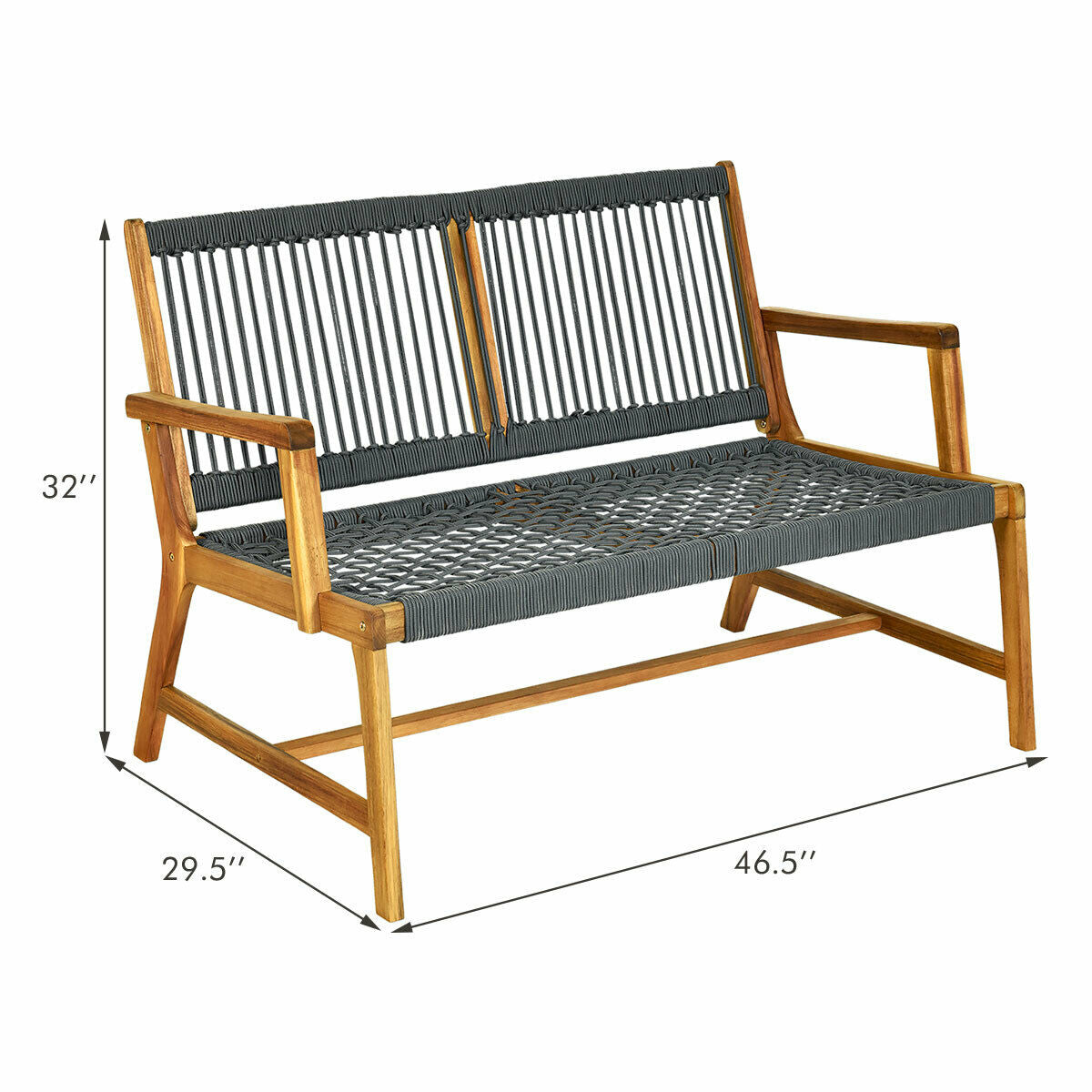 2-Person Acacia Wood Yard Bench for Balcony and Patio, Gray Outdoor Benches at Gallery Canada