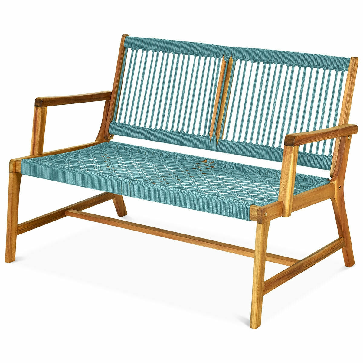 2-Person Acacia Wood Bench, Turquoise Outdoor Benches at Gallery Canada