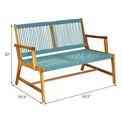 2-Person Acacia Wood Yard Bench for Balcony and Patio, Turquoise Outdoor Benches at Gallery Canada