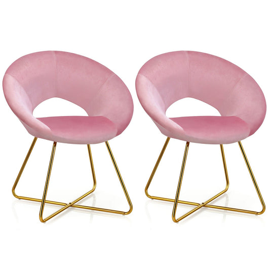 Set of 2 Accent Velvet Chairs Dining Chairs Arm Chair with Golden Legs, Pink - Gallery Canada