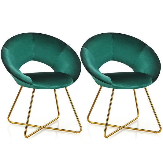 Set of 2 Accent Velvet Chairs Dining Chairs Arm Chair with Golden Legs, Dark Green - Gallery Canada
