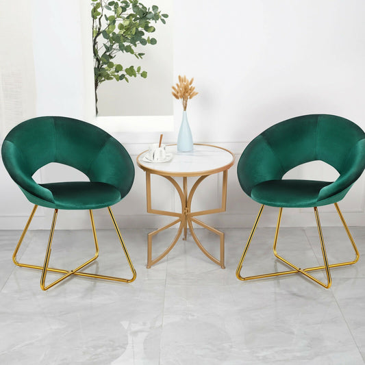 Set of 2 Accent Velvet Chairs Dining Chairs Arm Chair with Golden Legs, Dark Green - Gallery Canada
