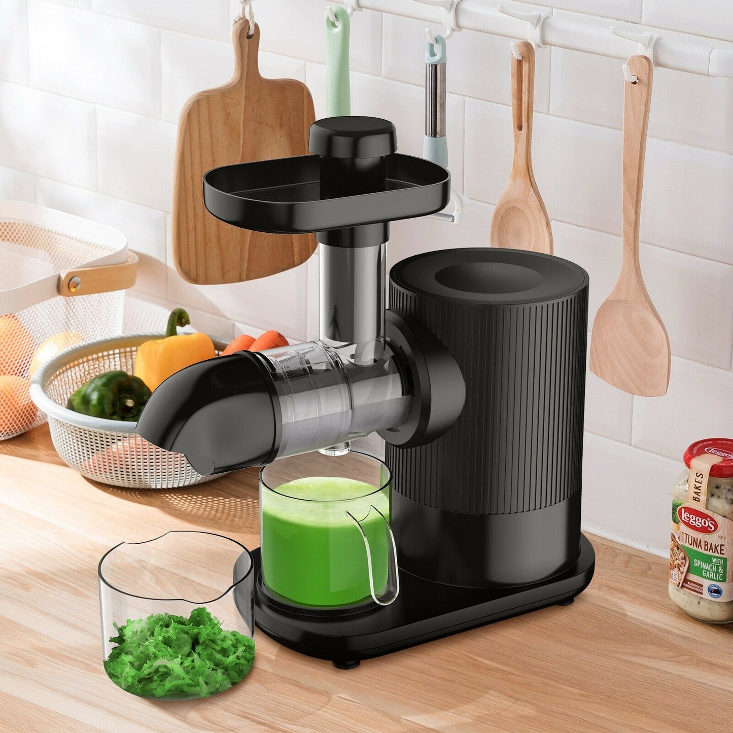 Horizontal Slow Masticating Extractor Juicer with Brush, Black - Gallery Canada