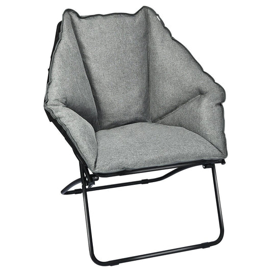 Oversized Foldable Leisure Camping Chair with Sturdy Iron Frame, Gray - Gallery Canada