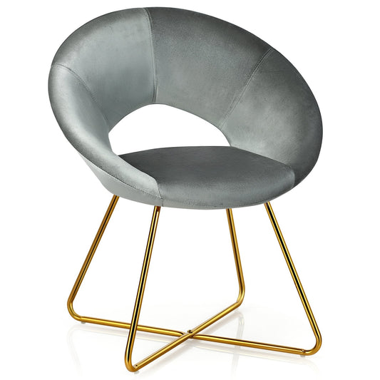 Modern Accent Velvet Dining Arm Chair with Golden Metal Legs and Soft Cushion, Gray - Gallery Canada