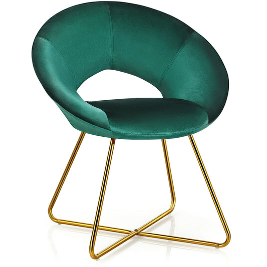 Modern Accent Velvet Dining Arm Chair with Golden Metal Legs and Soft Cushion, Dark Green - Gallery Canada