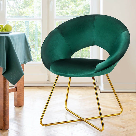 Modern Accent Velvet Dining Arm Chair with Golden Metal Legs and Soft Cushion, Dark Green - Gallery Canada