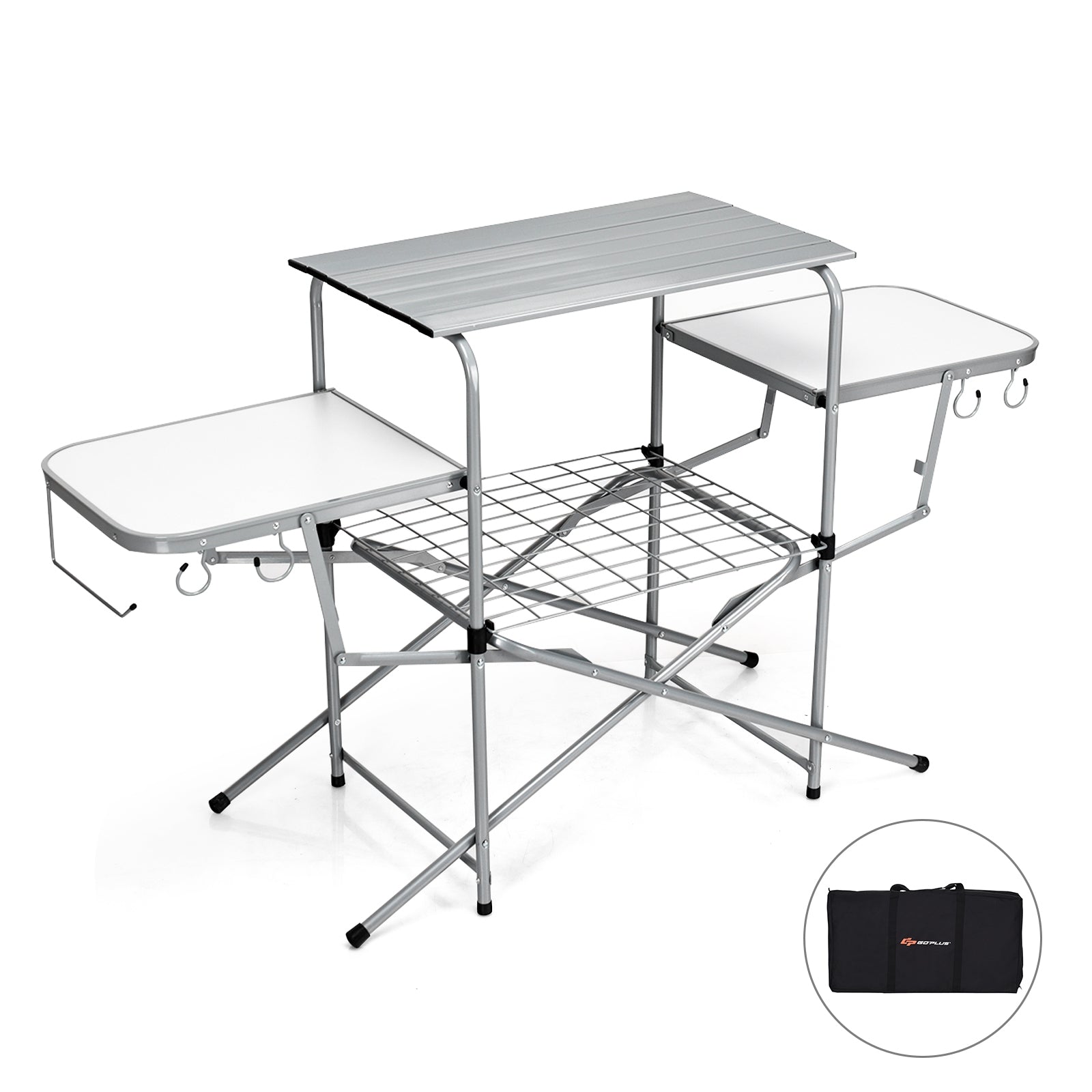 Foldable Outdoor BBQ Table Grilling Stand, Silver Camping Furniture Silver at Gallery Canada