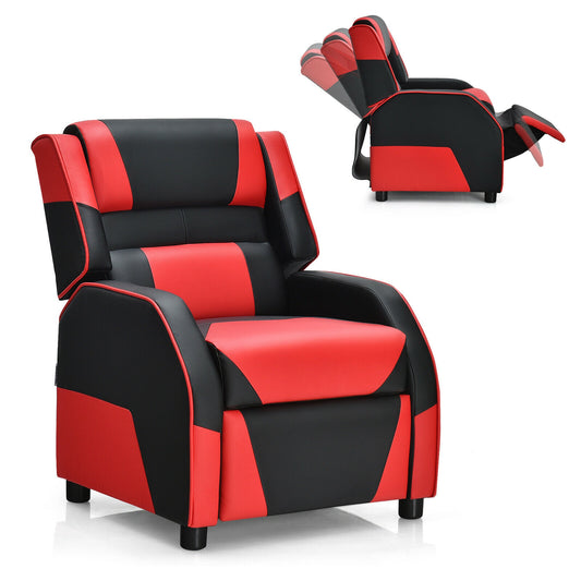 Kids Youth PU Leather Gaming Sofa Recliner with Headrest and Footrest, Red Kids Chairs & Seating Red at Gallery Canada