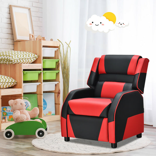 Kids Youth PU Leather Gaming Sofa Recliner with Headrest and Footrest, Red Kids Chairs & Seating Red at Gallery Canada