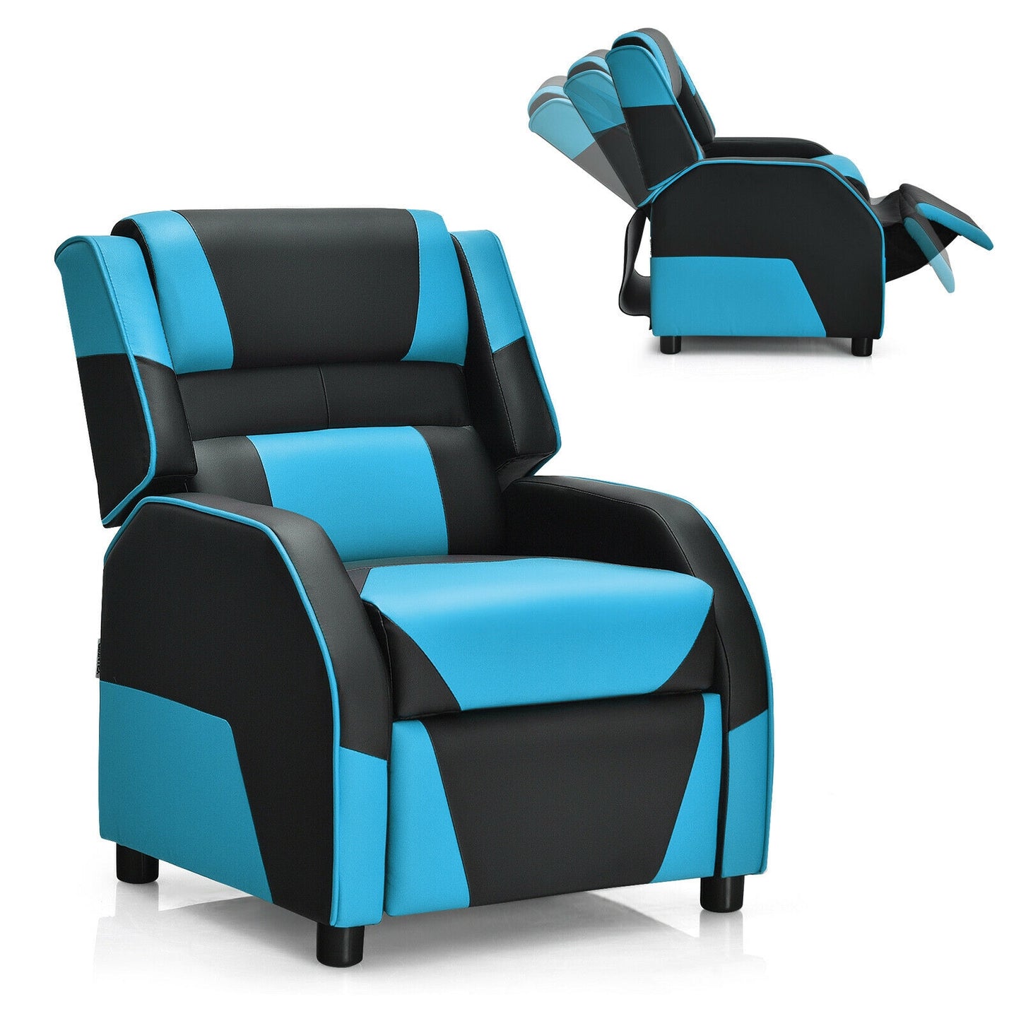 Kids Youth PU Leather Gaming Sofa Recliner with Headrest and Footrest, Blue Kids Chairs & Seating at Gallery Canada
