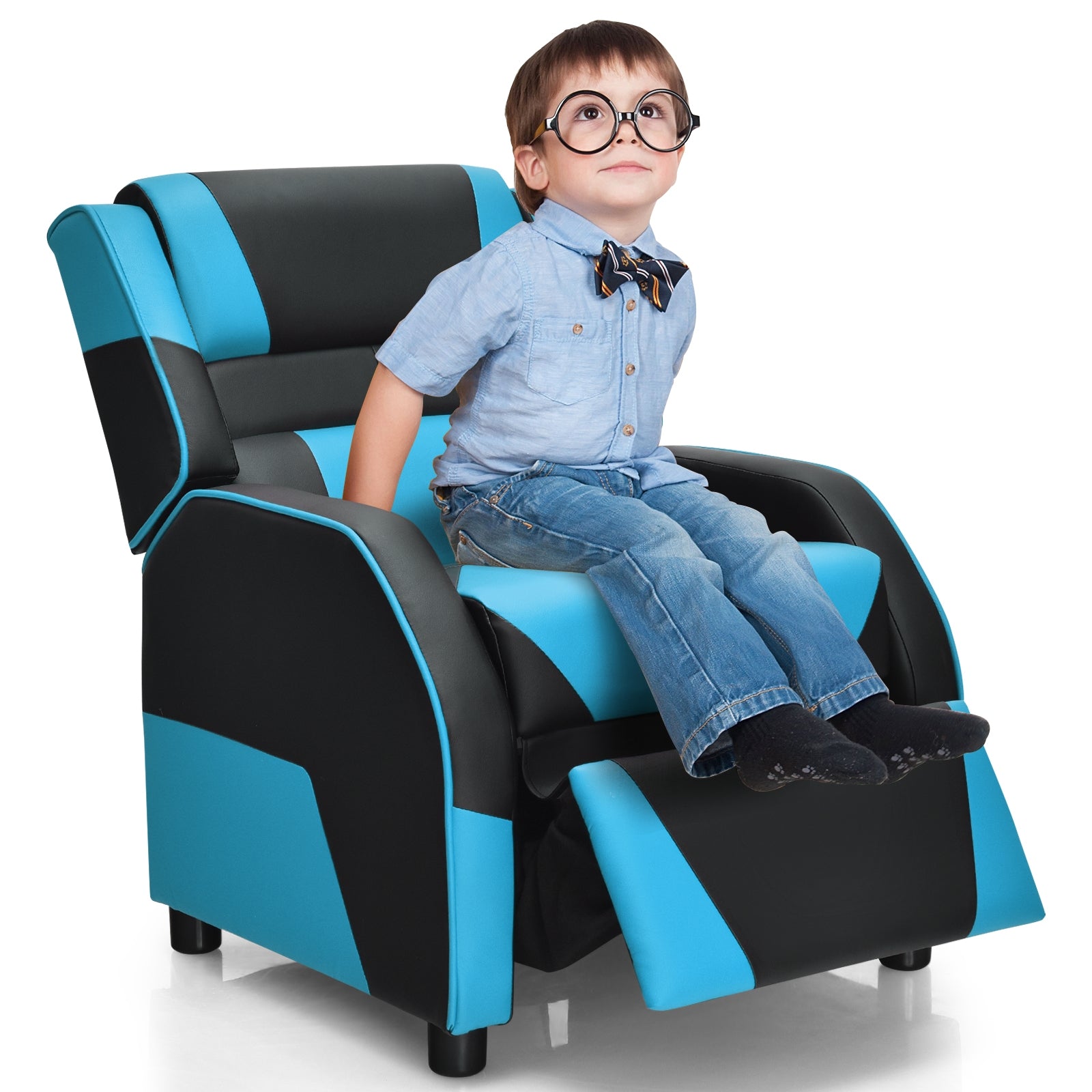 Kids Youth PU Leather Gaming Sofa Recliner with Headrest and Footrest, Blue Kids Chairs & Seating at Gallery Canada
