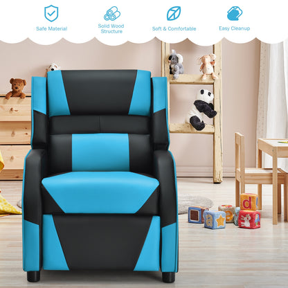 Kids Youth PU Leather Gaming Sofa Recliner with Headrest and Footrest, Blue Kids Chairs & Seating at Gallery Canada