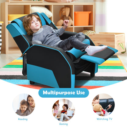 Kids Youth PU Leather Gaming Sofa Recliner with Headrest and Footrest, Blue Kids Chairs & Seating at Gallery Canada