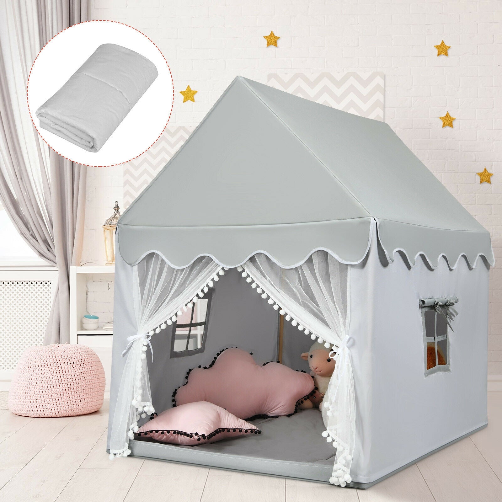 Kids Large Play Castle Fairy Tent with Mat, Gray Play Tents & Playhouse at Gallery Canada