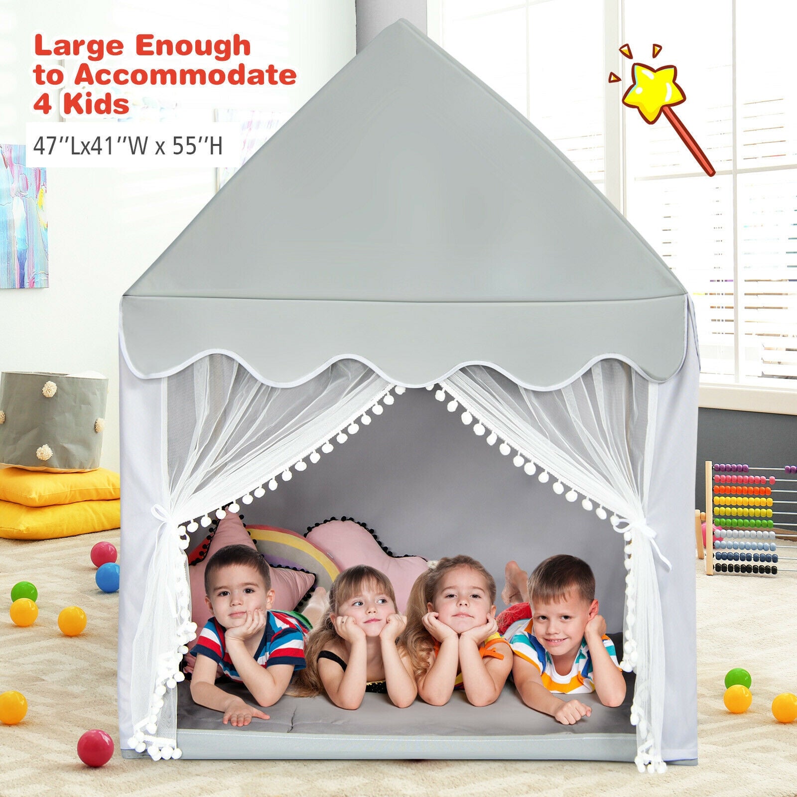 Kids Large Play Castle Fairy Tent with Mat, Gray Play Tents & Playhouse at Gallery Canada