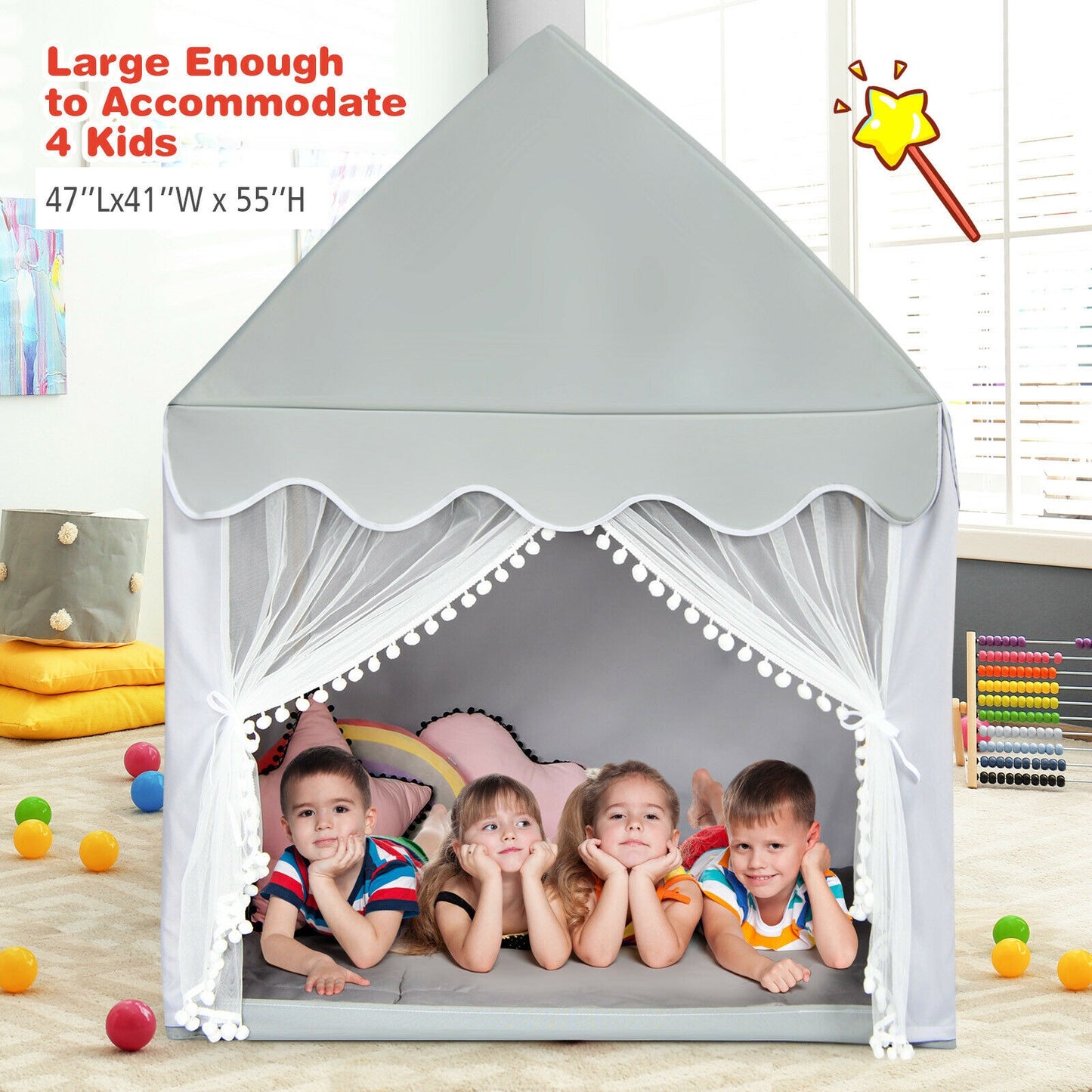 Kids Large Play Castle Fairy Tent with Mat, Gray Play Tents & Playhouse at Gallery Canada