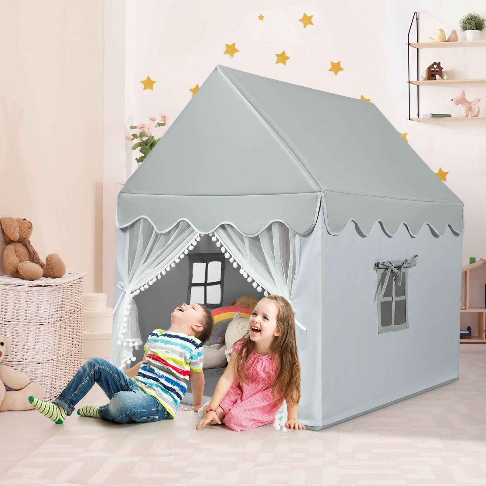 Kids Large Play Castle Fairy Tent with Mat, Gray Play Tents & Playhouse at Gallery Canada