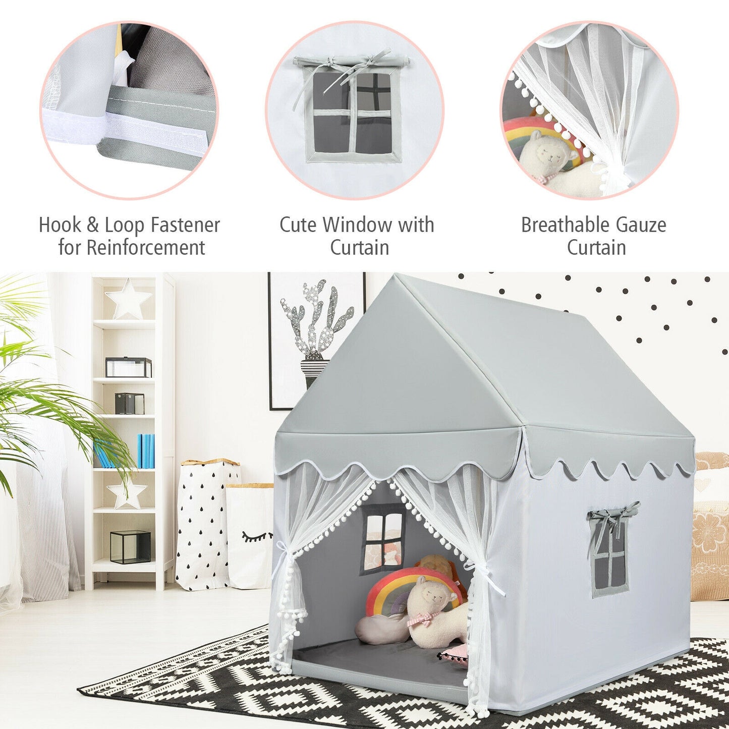 Kids Large Play Castle Fairy Tent with Mat, Gray Play Tents & Playhouse at Gallery Canada
