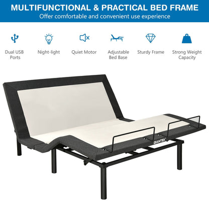Queen Size Adjustable Bed Base Electric Bed Frame with Massage Modes, Black & Gray - Gallery Canada
