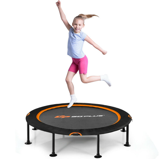 47 Inch Folding Trampoline Fitness Exercise Rebound with Safety Pad Kids and Adults, Orange