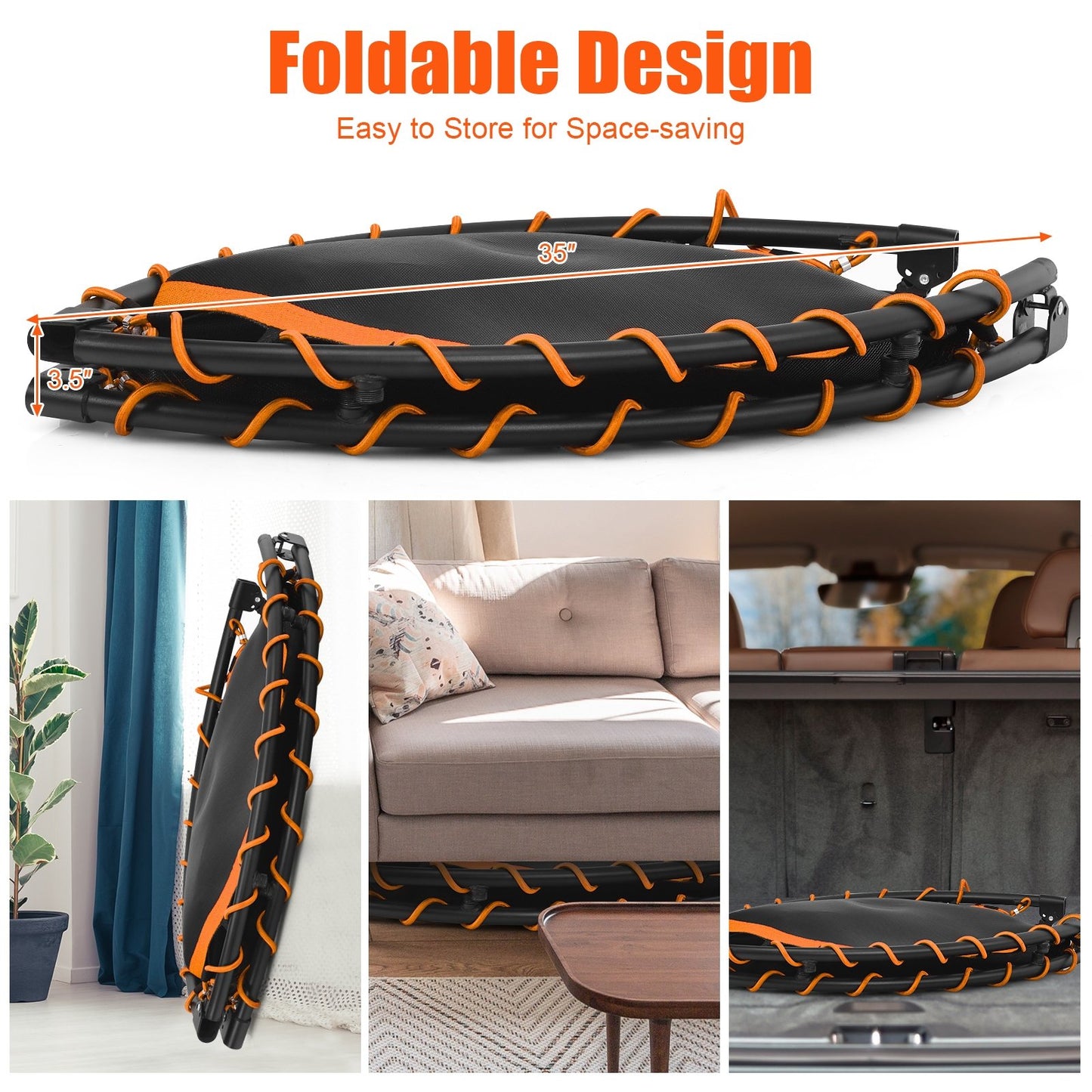 47 Inch Folding Trampoline Fitness Exercise Rebound with Safety Pad Kids and Adults, Orange at Gallery Canada