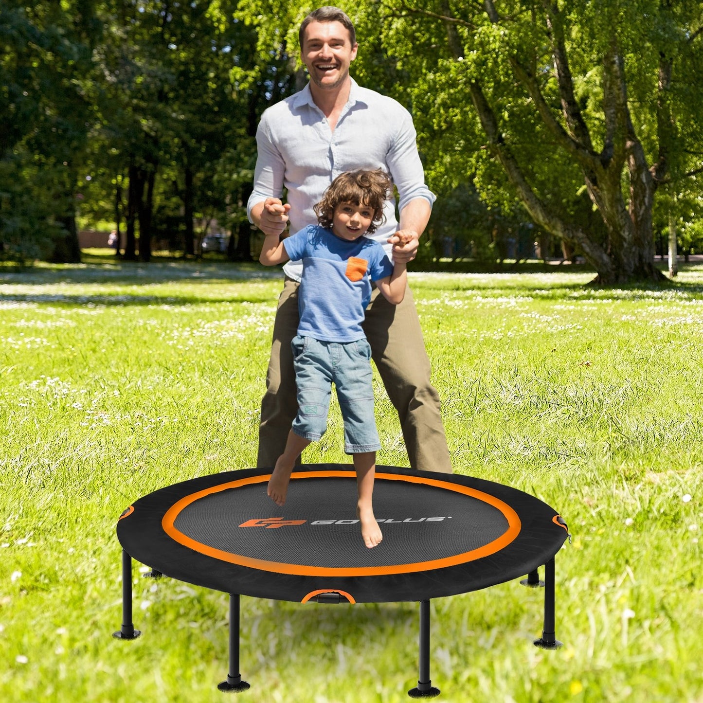 47 Inch Folding Trampoline Fitness Exercise Rebound with Safety Pad Kids and Adults, Orange at Gallery Canada