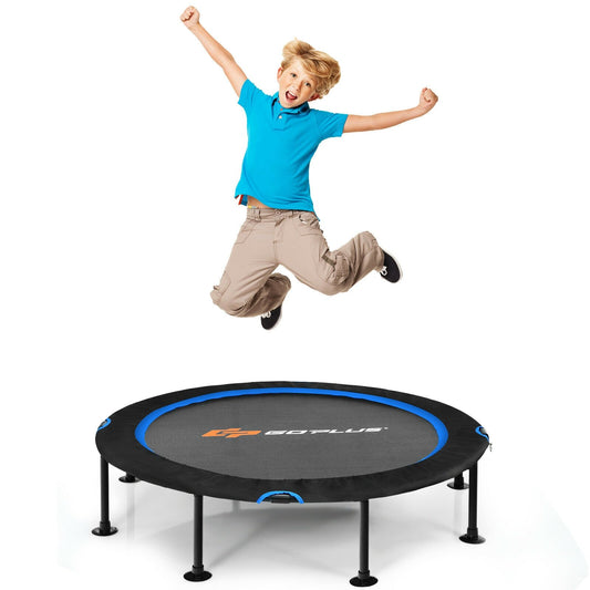 47 Inch Folding Trampoline Fitness Exercise Rebound with Safety Pad Kids and Adults, Blue
