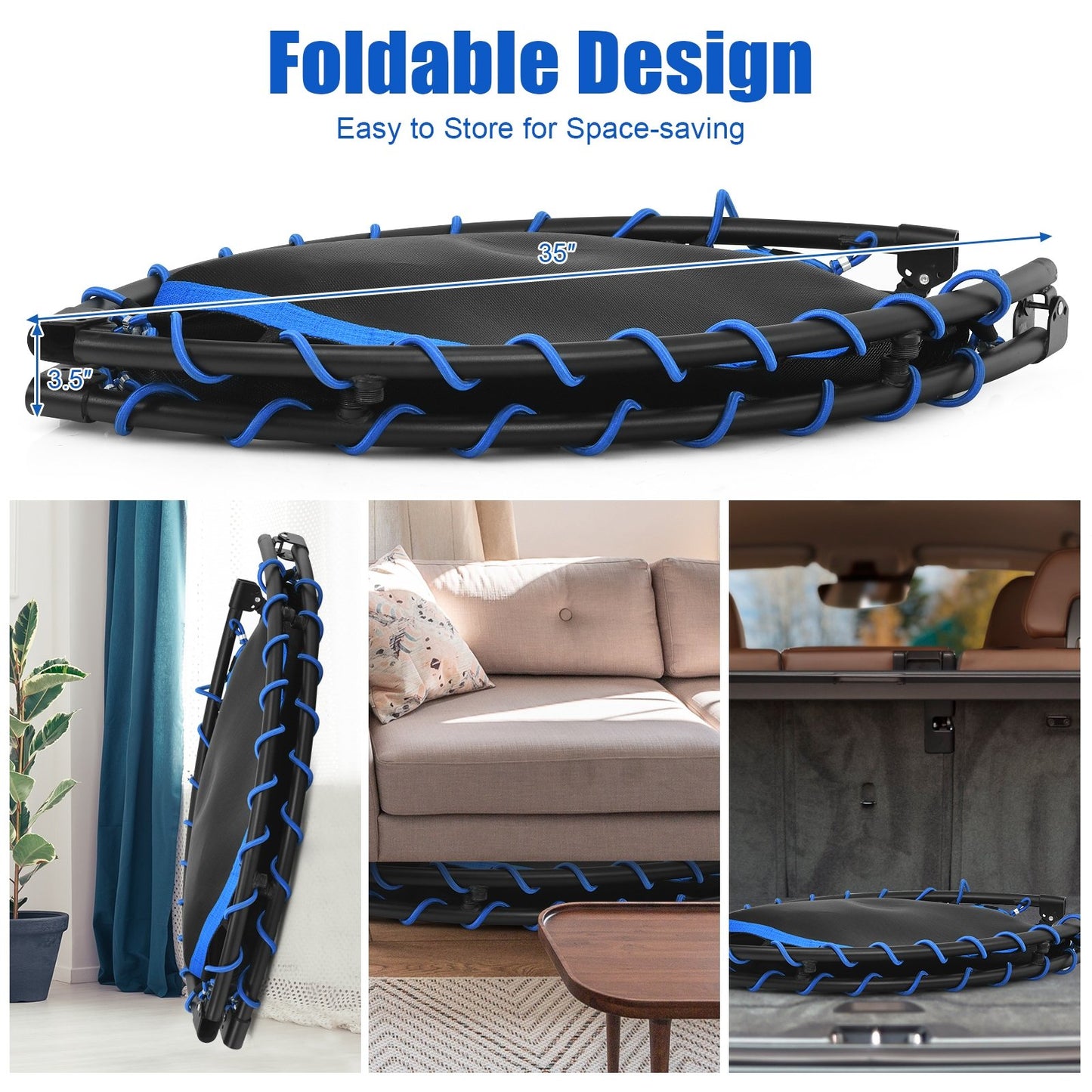 47 Inch Folding Trampoline Fitness Exercise Rebound with Safety Pad Kids and Adults, Blue at Gallery Canada