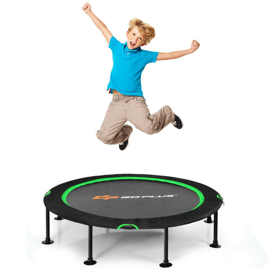 47 Inch Folding Trampoline Fitness Exercise Rebound with Safety Pad Kids and Adults, Green