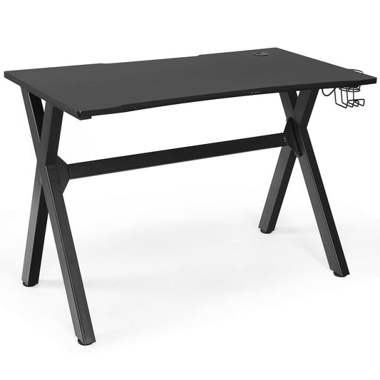 Ergonomic Gaming Desk With Mousepad, Cup Headphone Holder, Black Gaming Desks Black at Gallery Canada