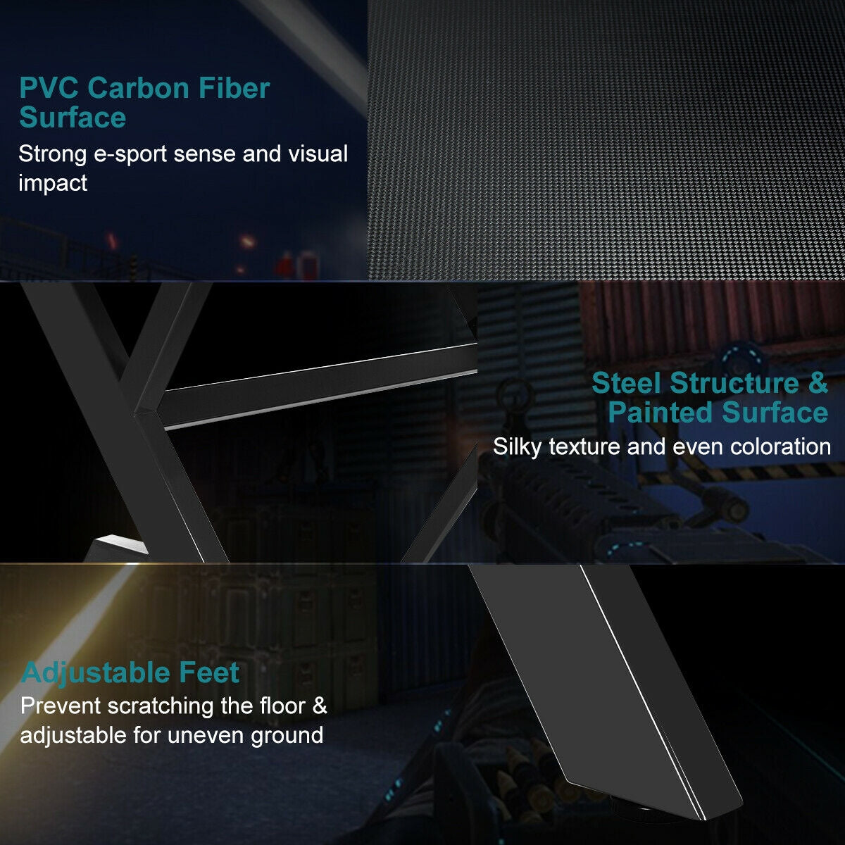 Ergonomic Gaming Desk with Mousepad and Cup Headphone Holder, Black Gaming Desks at Gallery Canada