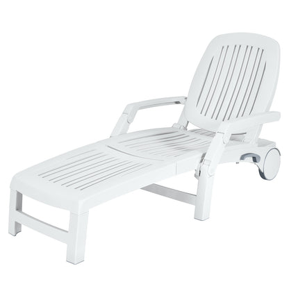 Adjustable Patio Sun Lounger, Weather Resistant Wheels, White
