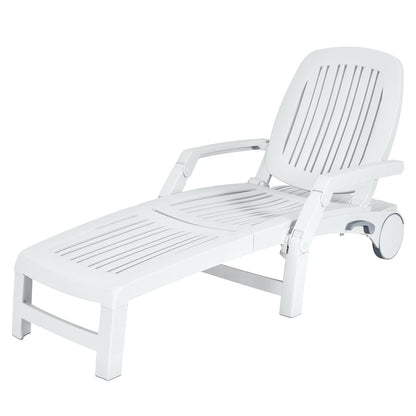 Adjustable Patio Sun Lounger with Weather Resistant Wheels, White Outdoor Chaise Lounges White at Gallery Canada