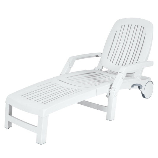 Adjustable Patio Sun Lounger with Weather Resistant Wheels, White Outdoor Chaise Lounges White at Gallery Canada