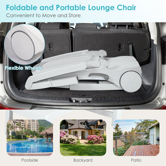 Adjustable Patio Sun Lounger with Weather Resistant Wheels, White Outdoor Chaise Lounges White at Gallery Canada