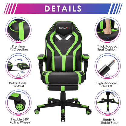 Computer Massage Gaming Recliner Chair with Footrest, Green - Gallery Canada