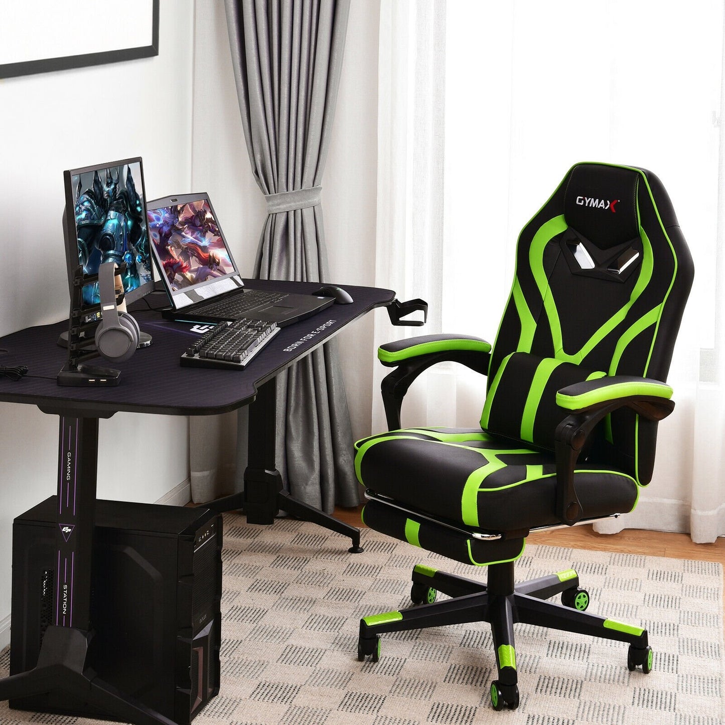 Computer Massage Gaming Recliner Chair with Footrest, Green - Gallery Canada