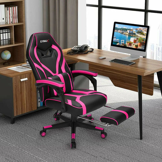 Computer Massage Gaming Recliner Chair with Footrest, Pink - Gallery Canada