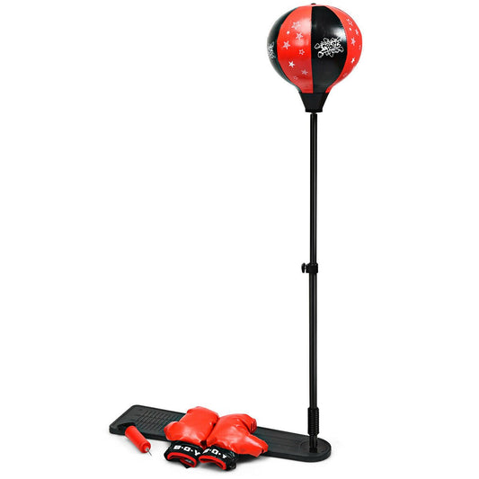 Kids Punching Bag with Adjustable Stand and Boxing Gloves, Black & Red